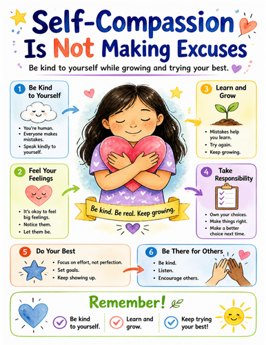 Self-Compassion Is Not Making Excuses I Educational Poster I Classroom Decor