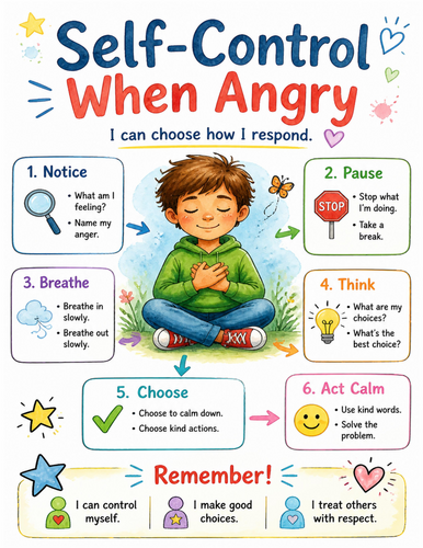 Self-Control When Angry I Educational Poster I Classroom Decor