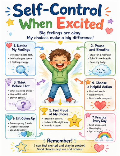 Self-Control When Excited I Educational Poster I Classroom Decor