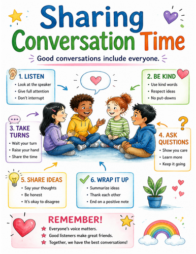 Sharing Conversation Time I Educational Poster I Classroom Decor
