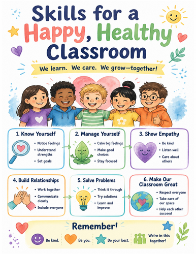 Skills for a Happy, Healthy Classroom I Educational Poster I Classroom Decor