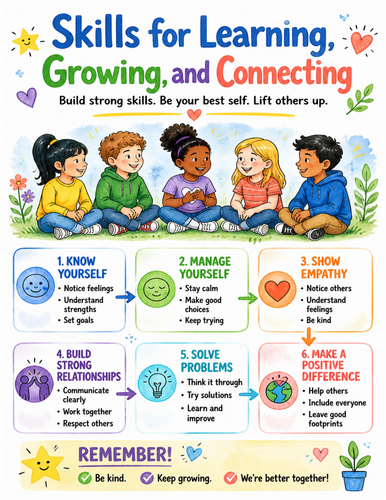 Skills for Learning, Growing, and Connecting I Educational Poster I Classroom Decor