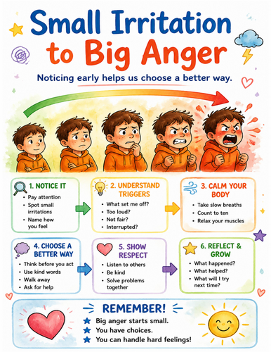 Small Irritation to Big Anger I Educational Poster I Classroom Decor