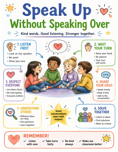 Speak Up Without Speaking Over I Educational Poster I Classroom Decor
