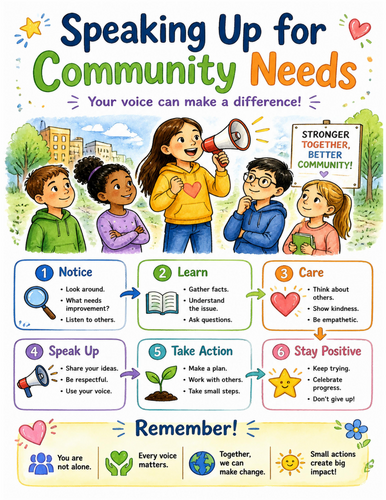 Speaking Up for Community Needs I Educational Poster I Classroom Decor