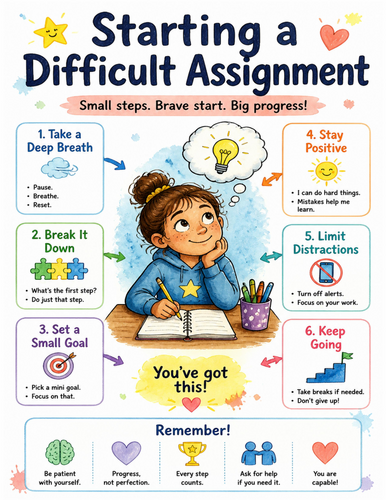 Starting a Difficult Assignment I Educational Poster I Classroom Decor