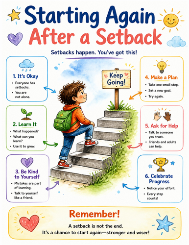 Starting Again After a Setback I Educational Poster I Classroom Decor