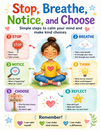 Stop, Breathe, Notice, and Choose I Educational Poster I Classroom Decor