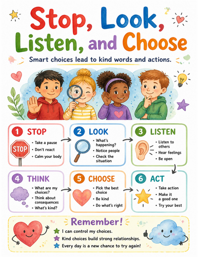 Stop, Look, Listen, and Choose I Educational Poster I Classroom Decor