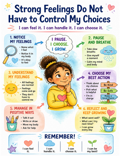Strong Feelings Do Not Have to Control My Choices I Educational Poster I Classroom Decor