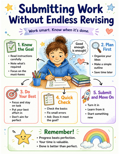 Submitting Work Without Endless Revising I Educational Poster I Classroom Decor