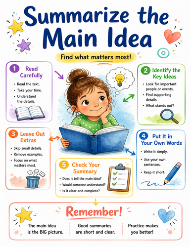 Summarize the Main Idea I Educational Poster I Classroom Decor