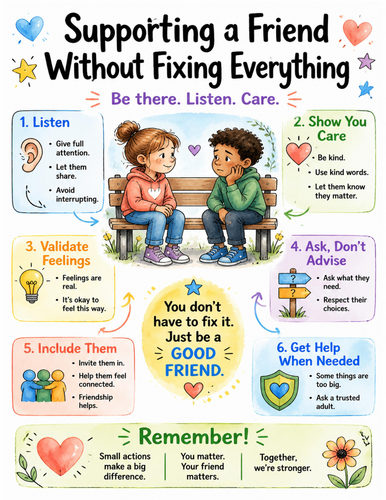 Supporting a Friend Without Fixing Everything I Educational Poster I Classroom Decor