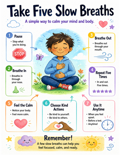 Take Five Slow Breaths I Educational Poster I Classroom Decor