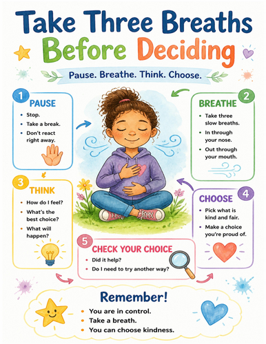 Take Three Breaths Before Deciding I Educational Poster I Classroom Decor