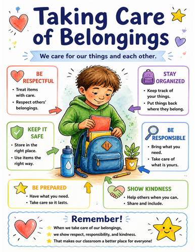 Taking Care of Belongings I Educational Poster I Classroom Decor