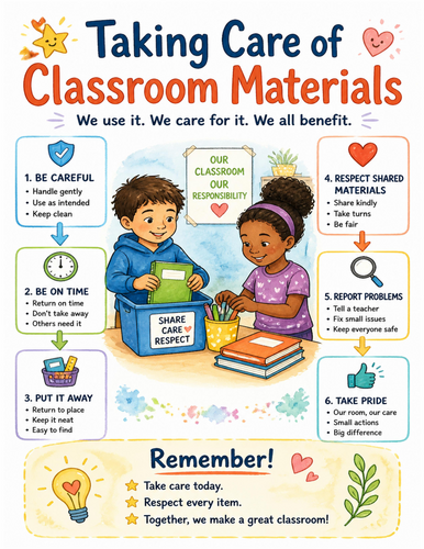 Taking Care of Classroom Materials I Educational Poster I Classroom Decor