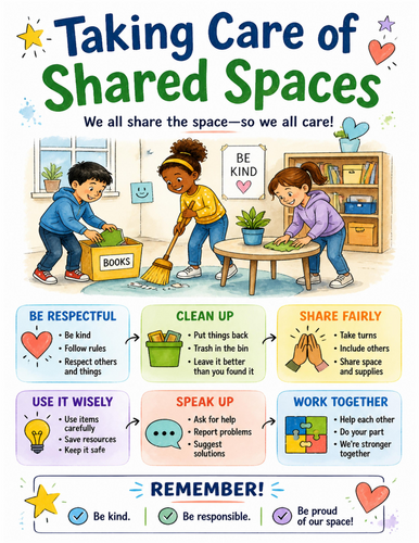Taking Care of Shared Spaces I Educational Poster I Classroom Decor