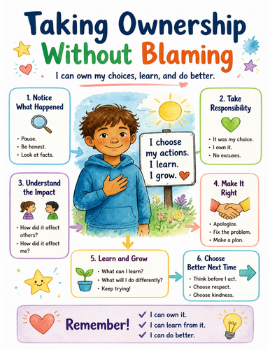 Taking Ownership Without Blaming I Educational Poster I Classroom Decor