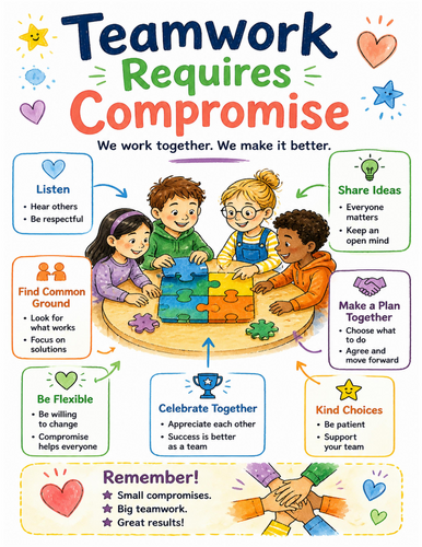 Teamwork Requires Compromise I Educational Poster I Classroom Decor