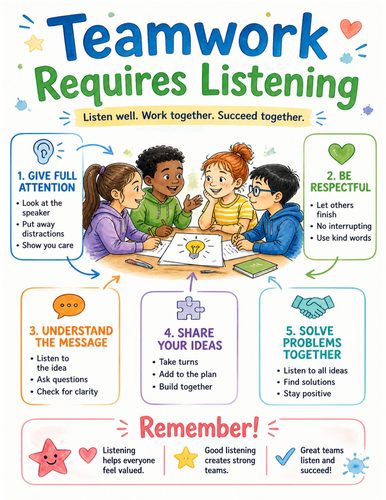 Teamwork Requires Listening I Educational Poster I Classroom Decor