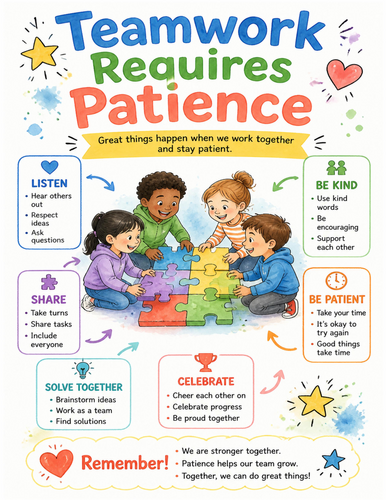 Teamwork Requires Patience I Educational Poster I Classroom Decor
