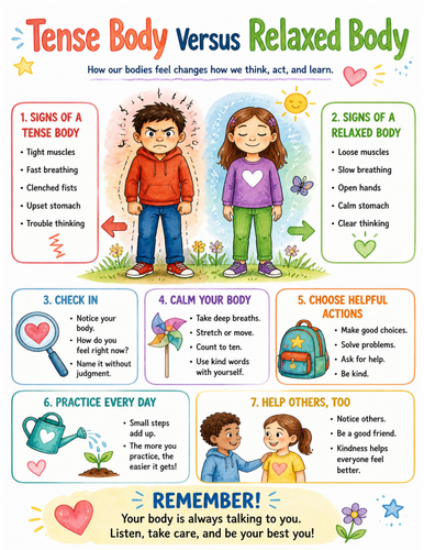 Tense Body Versus Relaxed Body I Educational Poster I Classroom Decor