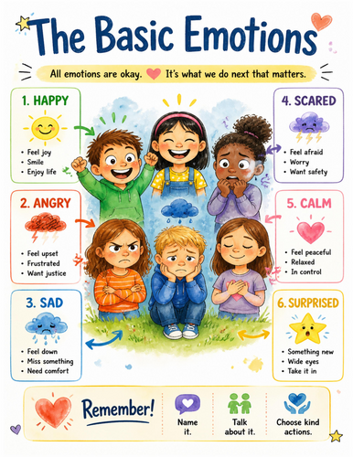 The Basic Emotions I Educational Poster I Classroom Decor