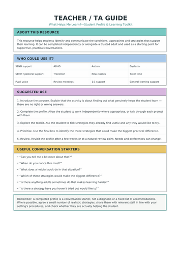What Helps Me Learn? | SEND Pupil Profile & Learning Toolkit | ADHD, Autism, Dyslexia