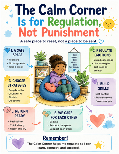 The Calm Corner Is for Regulation, Not Punishment I Educational Poster I Classroom Decor