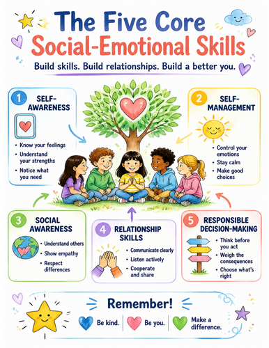 The Five Core Social-Emotional Skills I Educational Poster I Classroom Decor