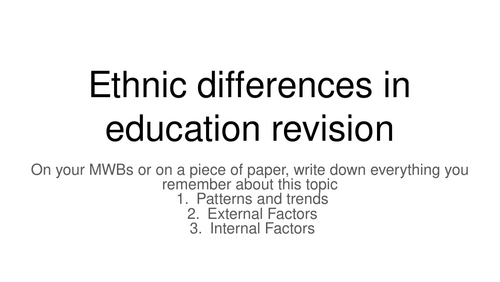 Ethnic Differences in Education - Multiple Choice Questions