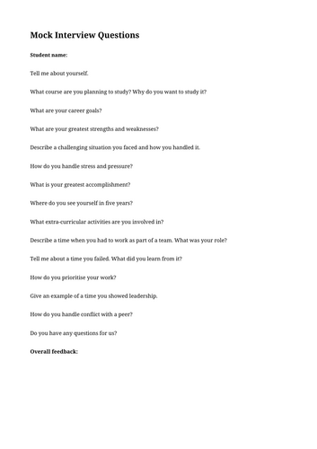 KS4 and KS5 Mock Interview Questions