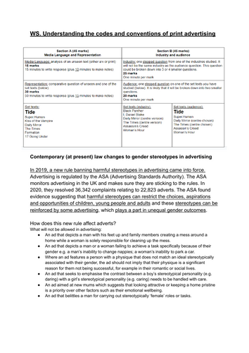 Print Advertising Worksheet - Codes and Conventions - A Level Media Studies