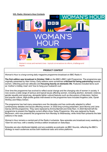 Woman's Hour Context Worksheet