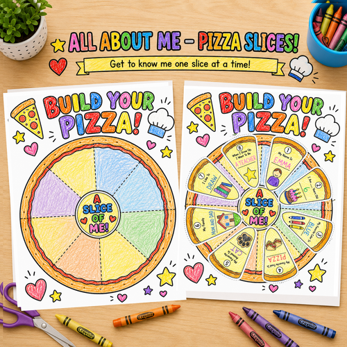 All About Me Pizza Craft, Back to School Cut and Paste Activity, PreK Kindergarten Printable, First