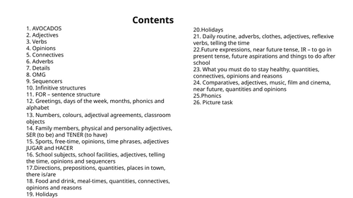 Spanish Student Support Booklet  - Basics - key vocabulary, verbs, adjectives and more