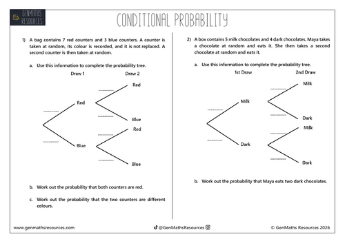 Conditional Probability - Maths GCSE Higher Worksheet