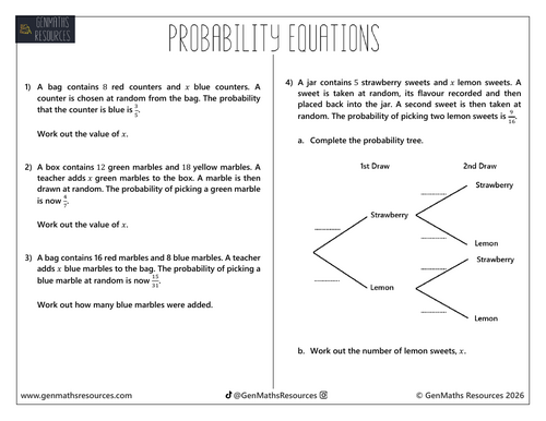 Probability Equations - Maths Higher GCSE Worksheet