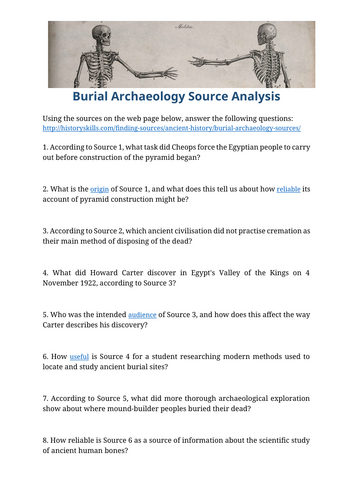 Ancient Human Burial Archaeology Source Analysis Worksheet