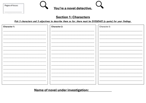 Novel 'detective' worksheet