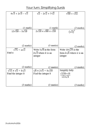 IGCSE & GCSE Working with Surds - Rationalising the Denominator