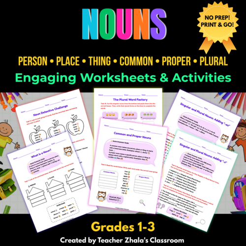 Nouns Worksheets Pack: Grades 1-3