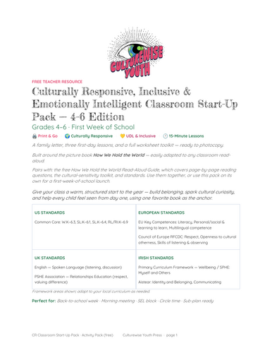 Culturally Responsive Back to School Activities | 4-6 SEL & Critical Thinking Pack