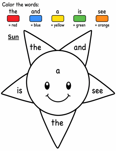 Back to School Activities Sight Words Color by Code Pages Coloring Sheets