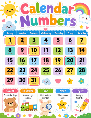 Calendar Numbers I Preschool I Infographic