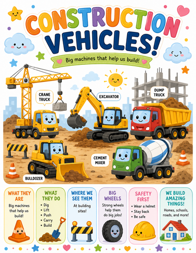 Construction Vehicles I Preschool I Infographic