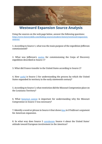 American Westward Expansion Source Analysis Worksheet