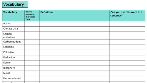 Climate Change Vocabulary Worksheet