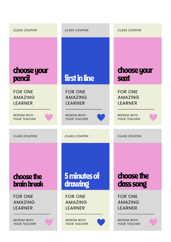 Classroom Reward Coupons | PDF & Canva Template